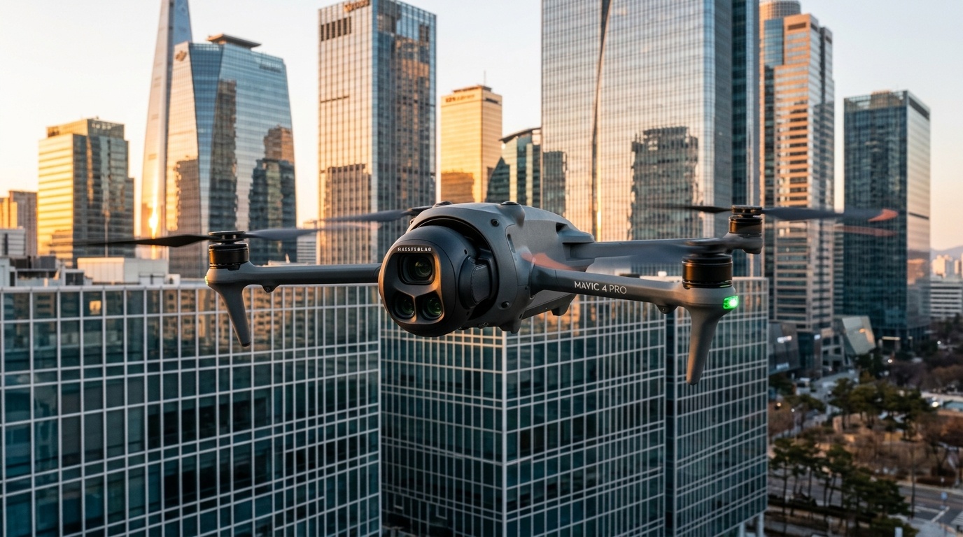서울 빌딩숲 위를 비행하는 매빅4 드론